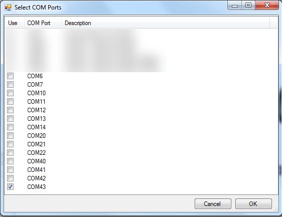 COM port selection